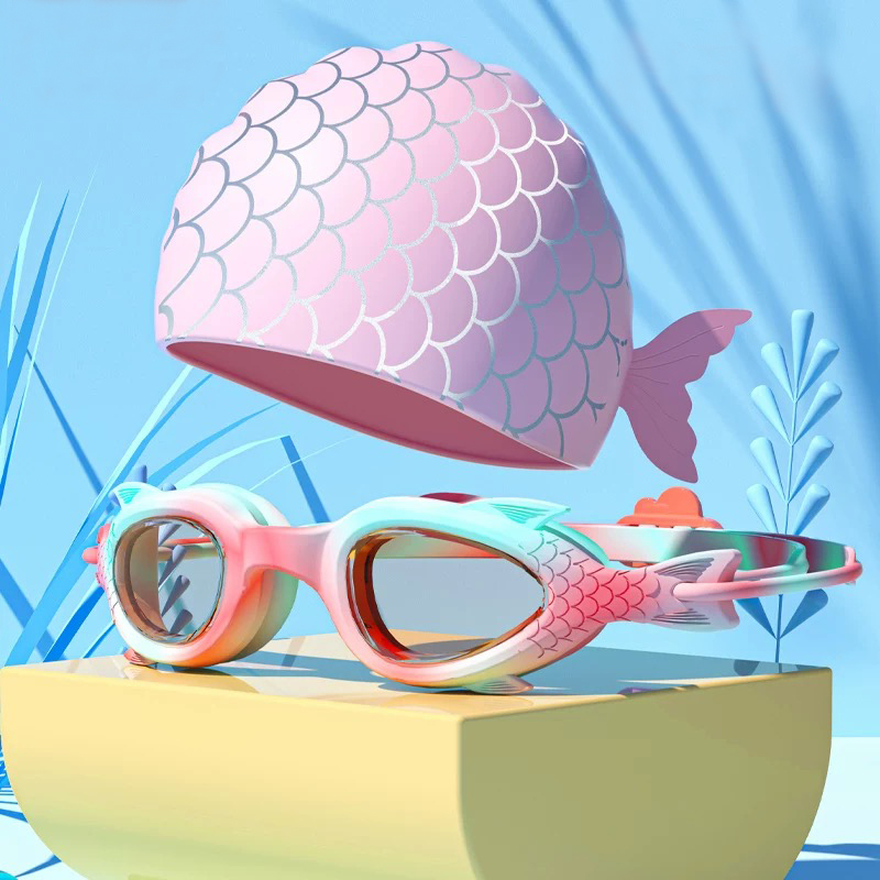 Swim Cap Silicone - Óculos de Natação para Crianças; Conjunto